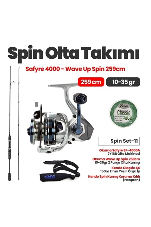 Okuma Safyre SF-4000A Olta Makinesi - Wave Up Spin 259cm 10-35gr 2 Olta Kamışı Spin Set-11
